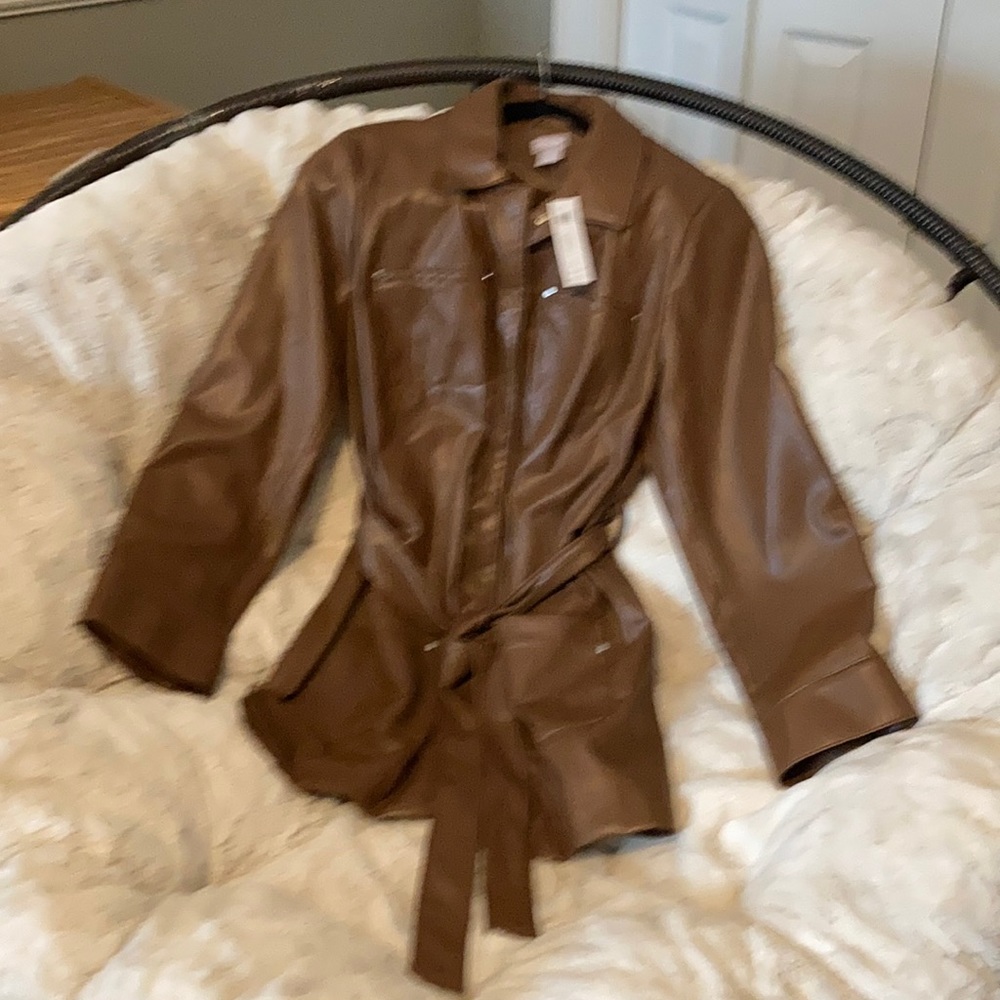 Chico’s belted leather jacket